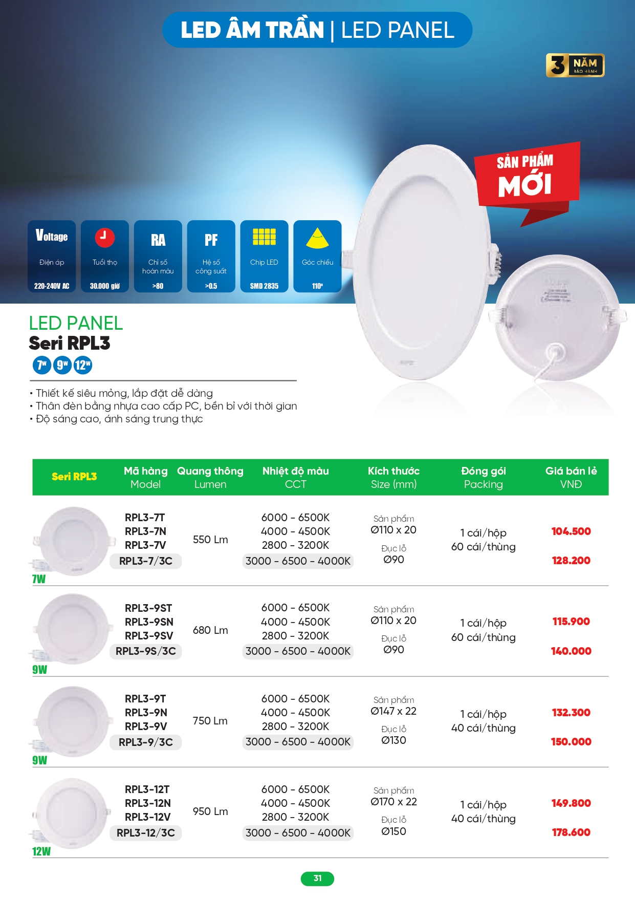 Bảng giá đèn LED MPE 2026
